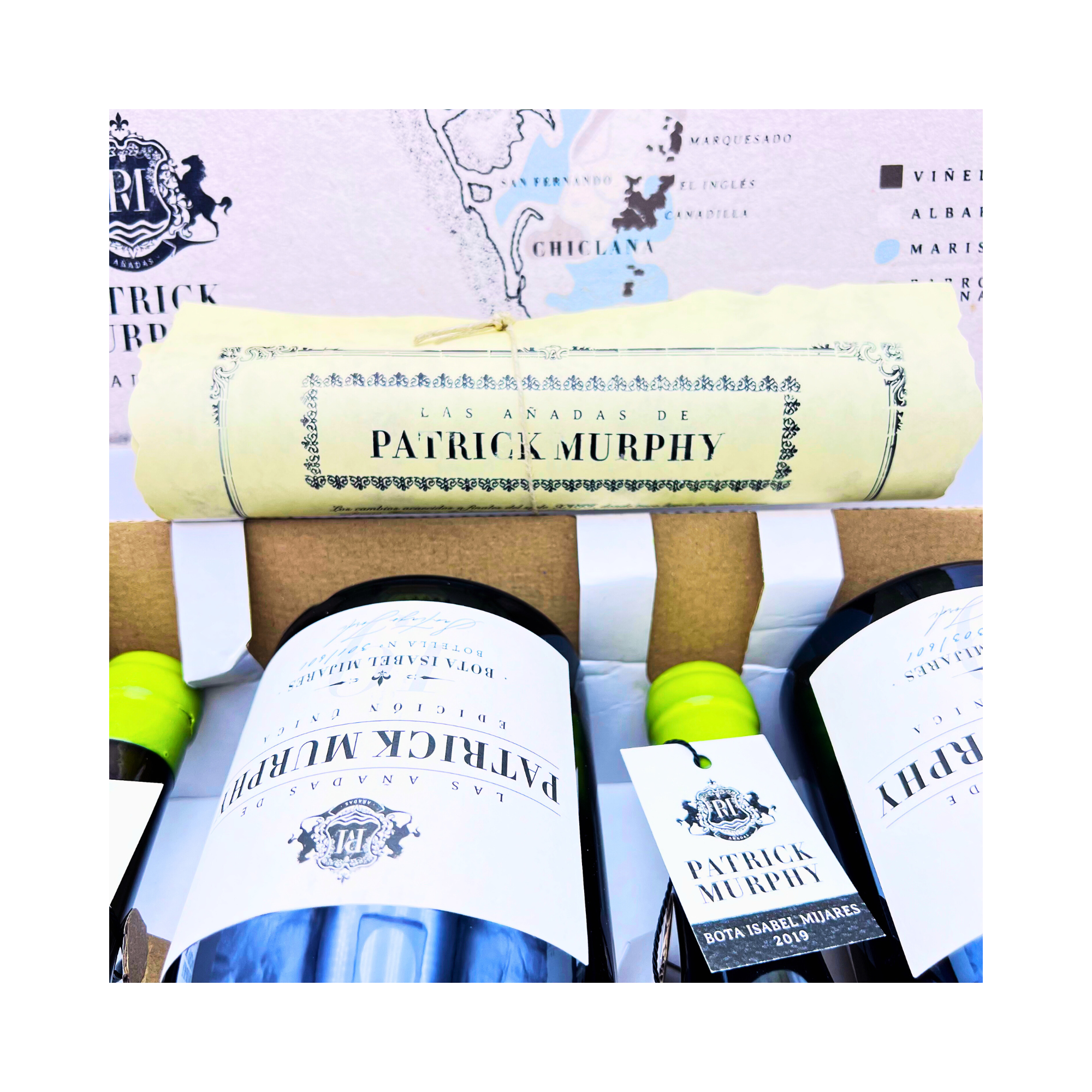 Patrick Murphy Caja Edición Única Bota Isabel Mijares 2019 by The Wine Hunter Company Santiago Jordi. Botellas numeradas 300-301-302-303